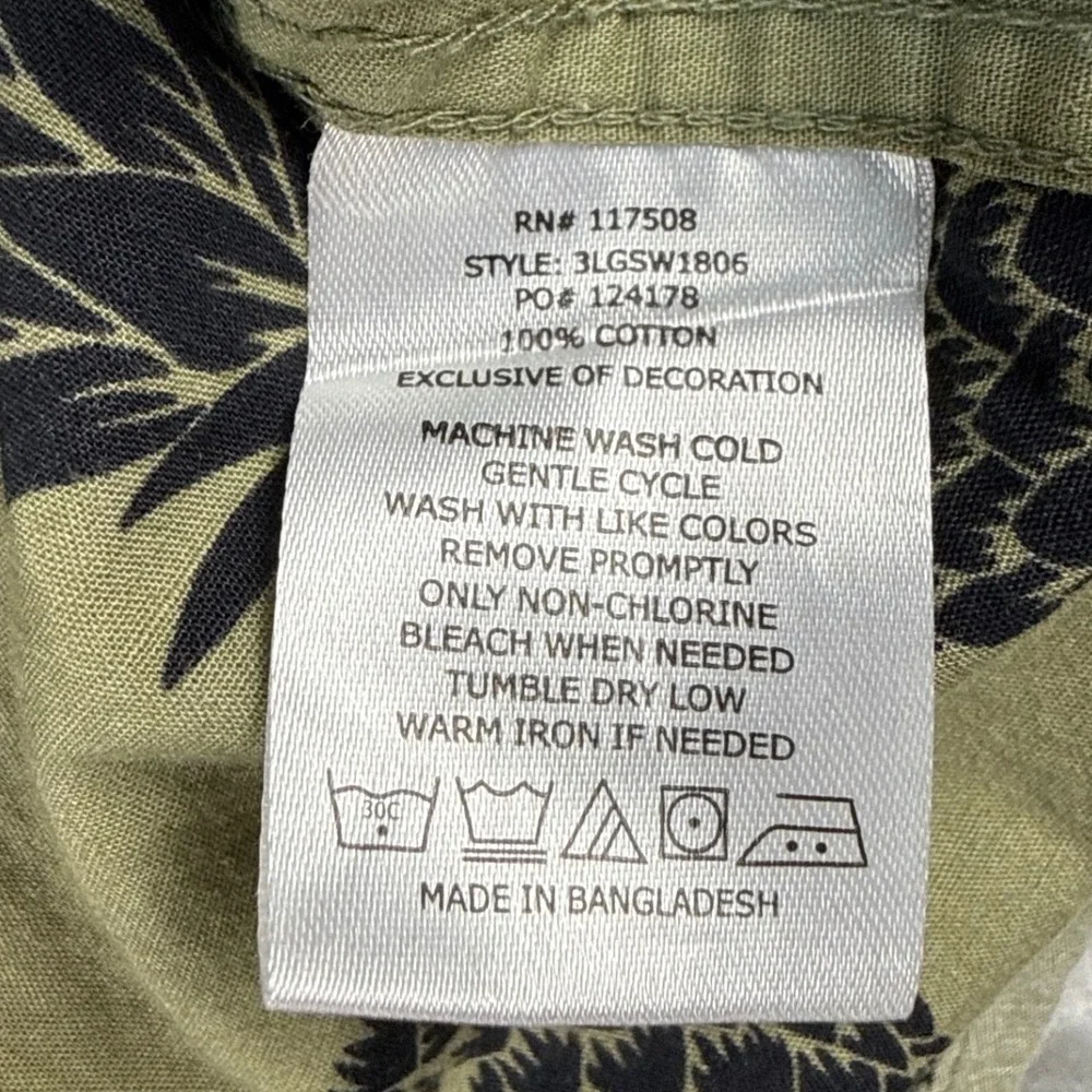 Levis Mens XXL Pineapple Print Short Sleeve Button Down Shirt Olive